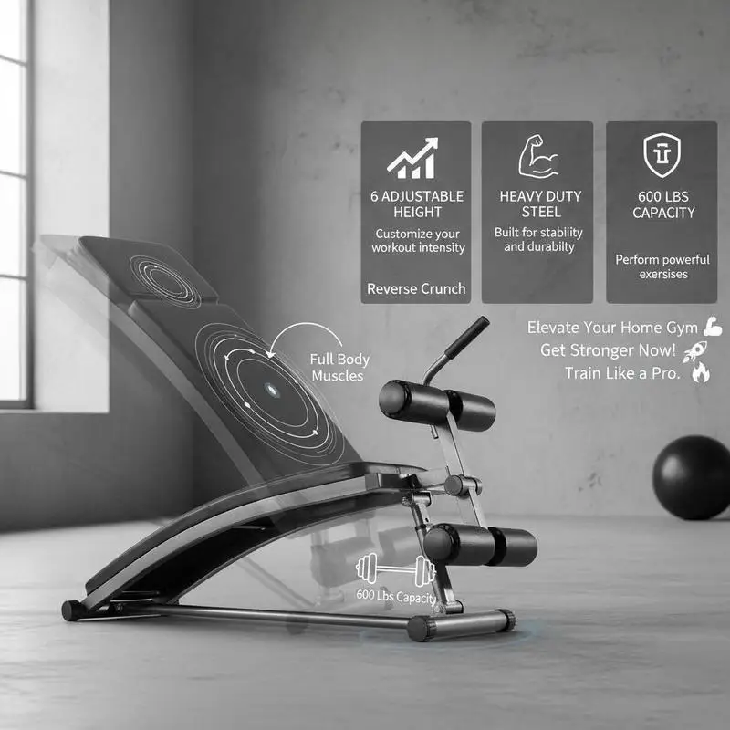 Adjustable Decline Abdominal Board 50x15 Inch For Home Gym Strength Training Full Body Workouts, Reverse Crunch Handle 6 Height Settings 600 Lbs Capacity Heavy Duty Metal Frame Fitness Equipment view 4