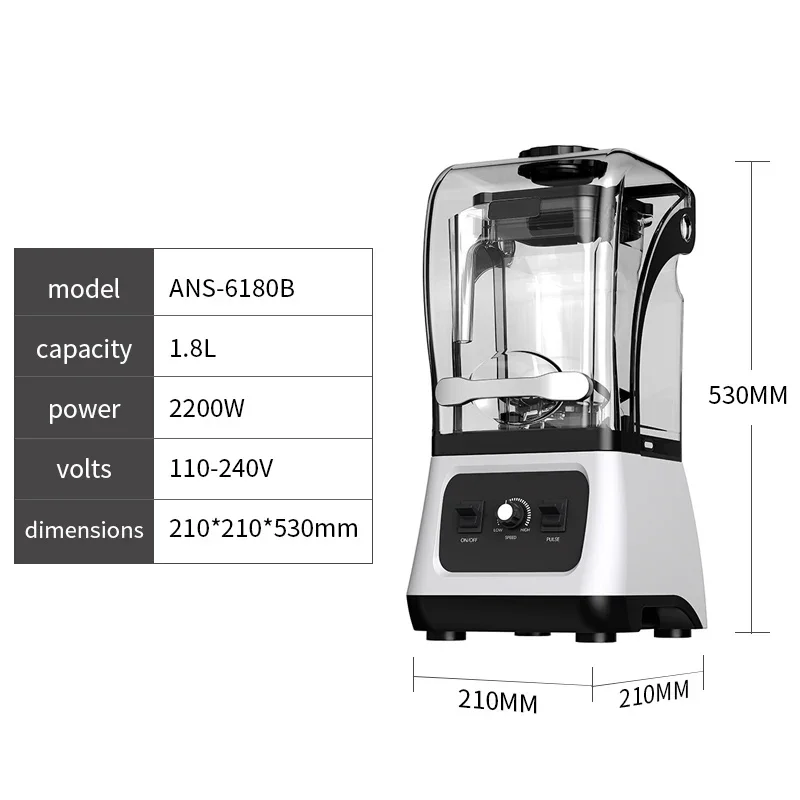 Silent Blender Mixer Multifunctional Heavy Duty Commercial Professional High Speed Smoothie Blender With Cover