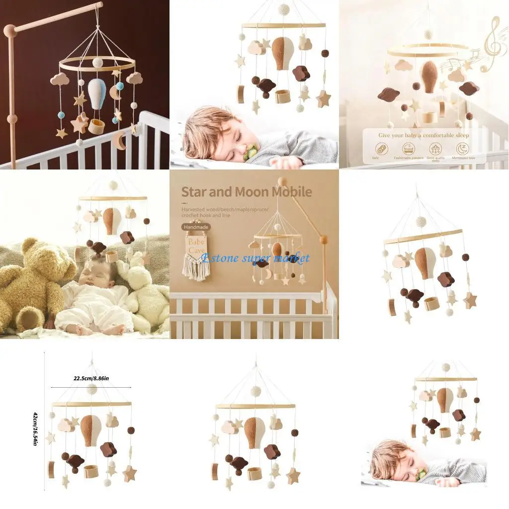 

090B Natural Baby Crib Mobile With Nordic Felt Hot Air Balloon Design For Newborns Nursery Decors And Visual Stimulation