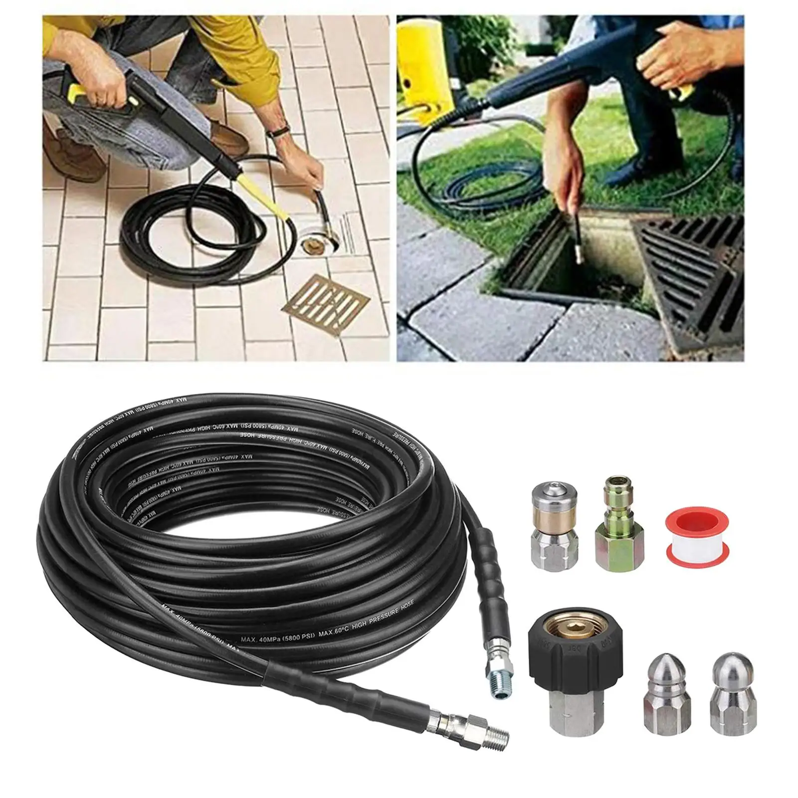 

Gazechimp Sewer Jet Hose 1/4'' NPT Sewer Jetter Kit for Pressure Washer 5800PSI