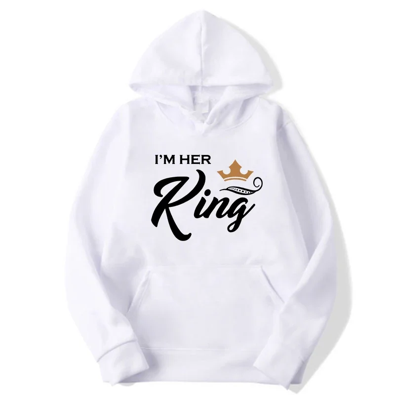 New Fashion King and Queen Printing Hoodies Couple Matching His and Her Couple Outfit Hooded Sweatshirt Pullover Casual Clothes