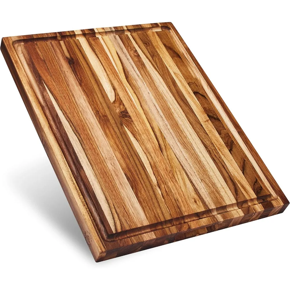 

Teak cutting board with grooves | Reversible, suitable for cooked food and meat processing | Includes gift box