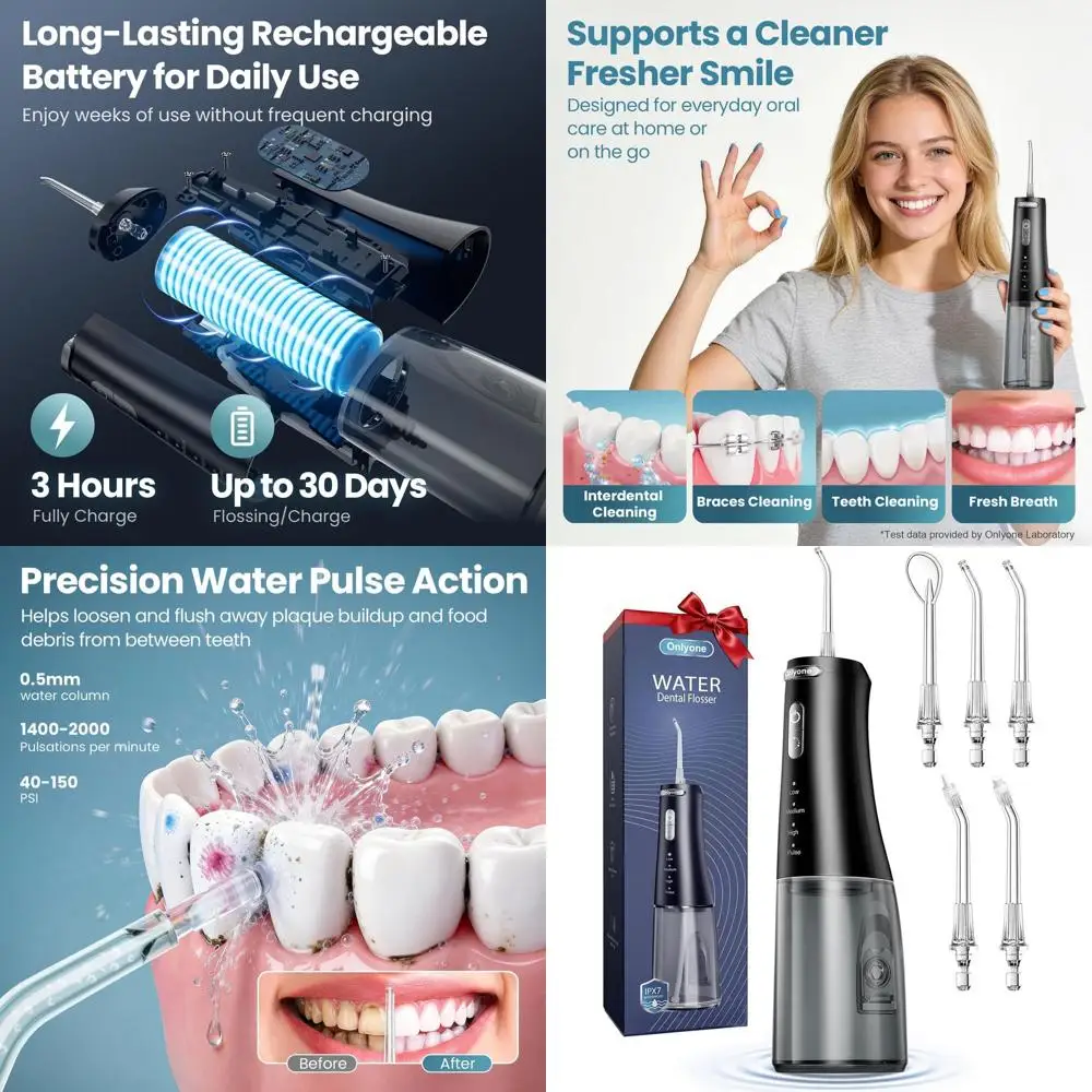 

Portable Rechargeable Water Flosser with Adjustable Pressure for Daily Oral Hygiene, Ideal for Sensitive Gums and Braces, Perfec
