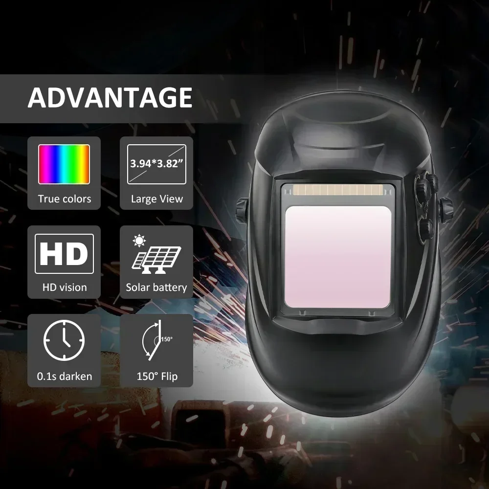 Imagem -05 - Capacete de Soldagem com Escurecimento Automático Capô de Tela de Visualização Grande Lítio Solar Sensores de Arco Tig Mig Máscara de Soldador de Moagem