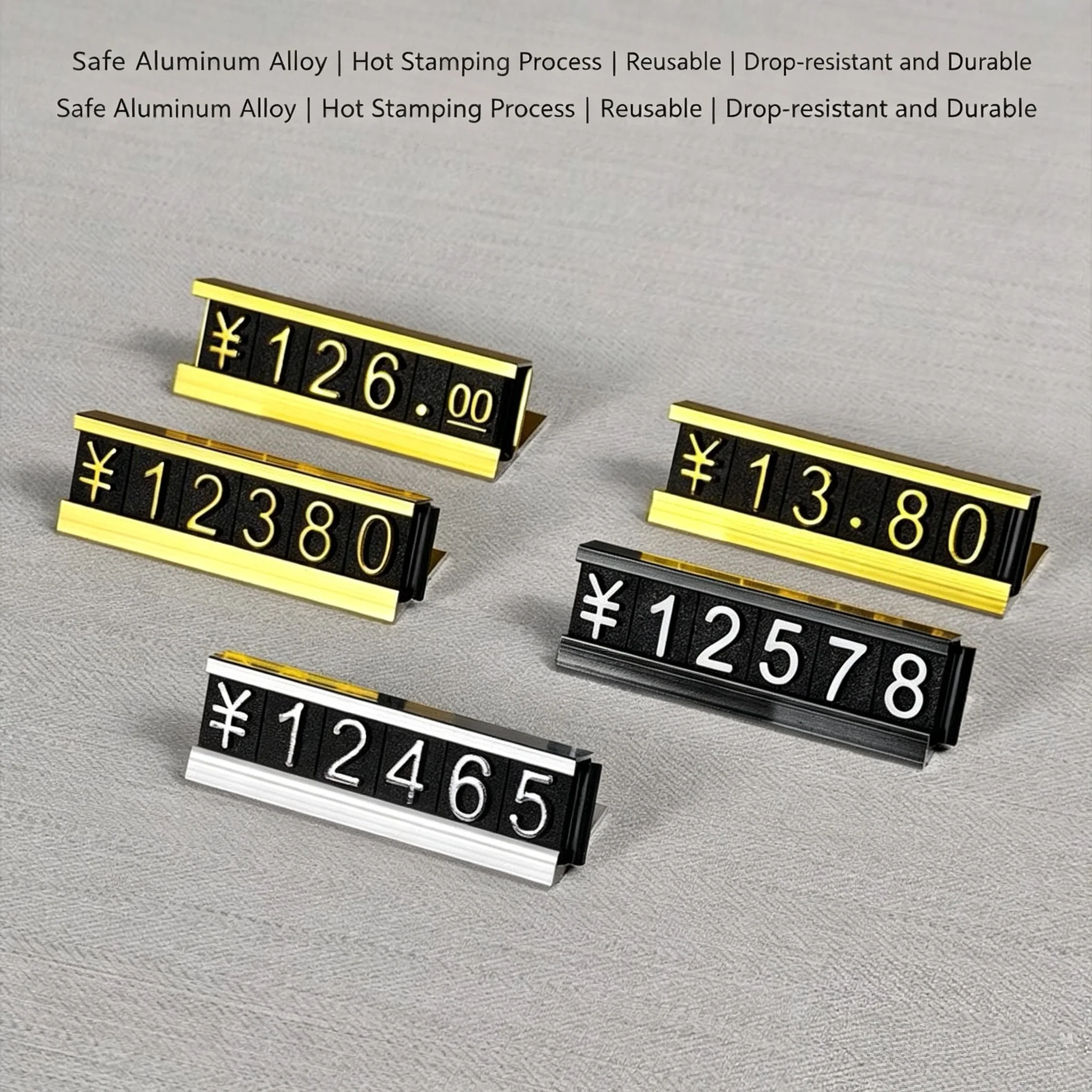 30 Sets Aluminum Dollar Eur Price Label Paper Sign Holder Display Stand Adjustable Assembly Number Jewelry Watch Price Cube Tags