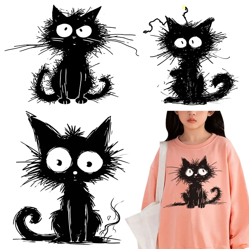 Fun and cute little kittens Heat-sensitive Patches Application Stripes on Kids Clothes Funny Cat ironing Printing