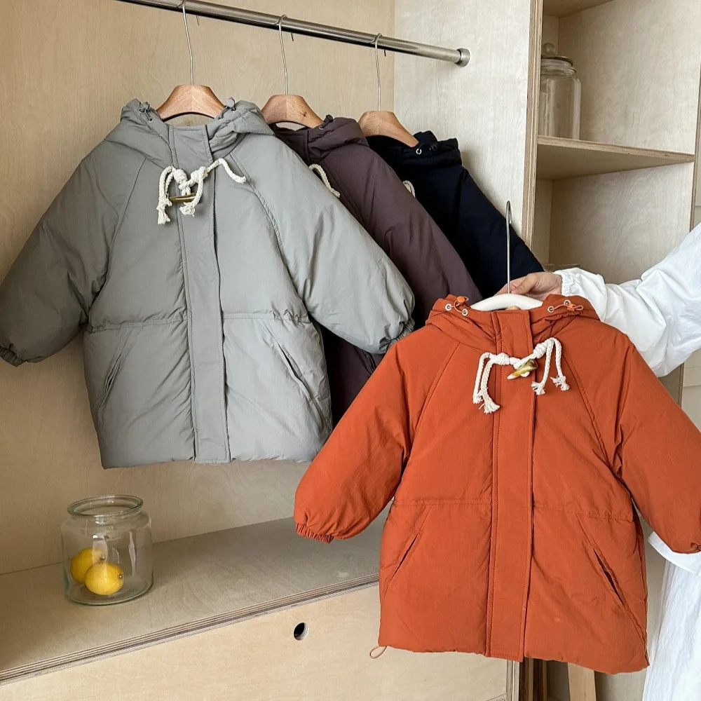 

Утепленные куртки для мальчиков, теплые парки с капюшоном для девочек, зимние длинные пальто с длинными рукавами, детская верхняя одежда на молнии, детская хлопковая одежда