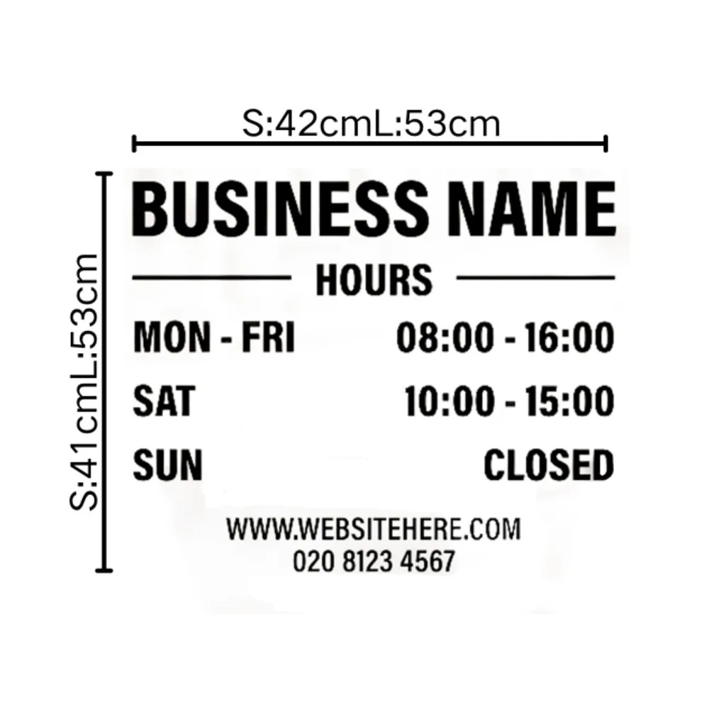 OPENING HOURS with custom business name | Shop Owner Open Closed Window Door Vinyl Sticker