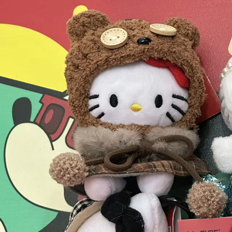 Kawaii Sanrios Hellokittys Plush Keychains Cute Dress Design with Teddy Bear Keyring Pendant Bag Hanging Accessories Girls Gifts