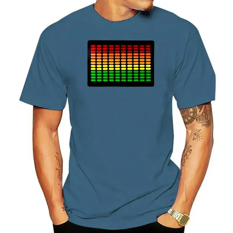 streetwear fashion vintage Summer Male Hot Sale Men\'s LED Equalizer Sound Activated Luminescent T-Shirt Short Sleeve Male