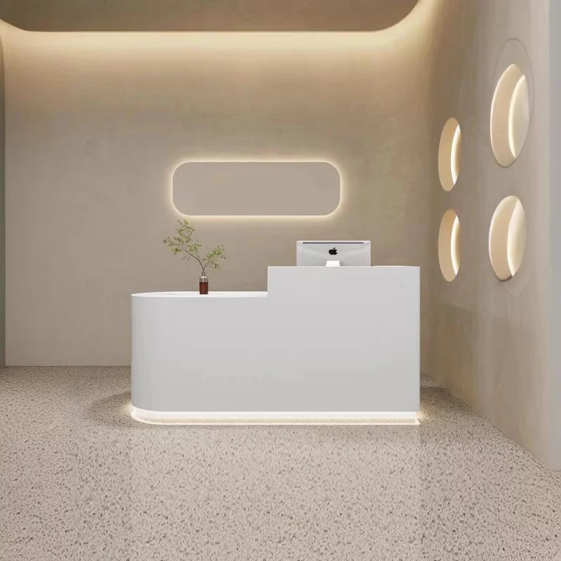 

Small Modern Reception Desks Salon Corner Aesthetic Simple Reception Desks Design Curved Comptoire Accueil Commercial Furniture