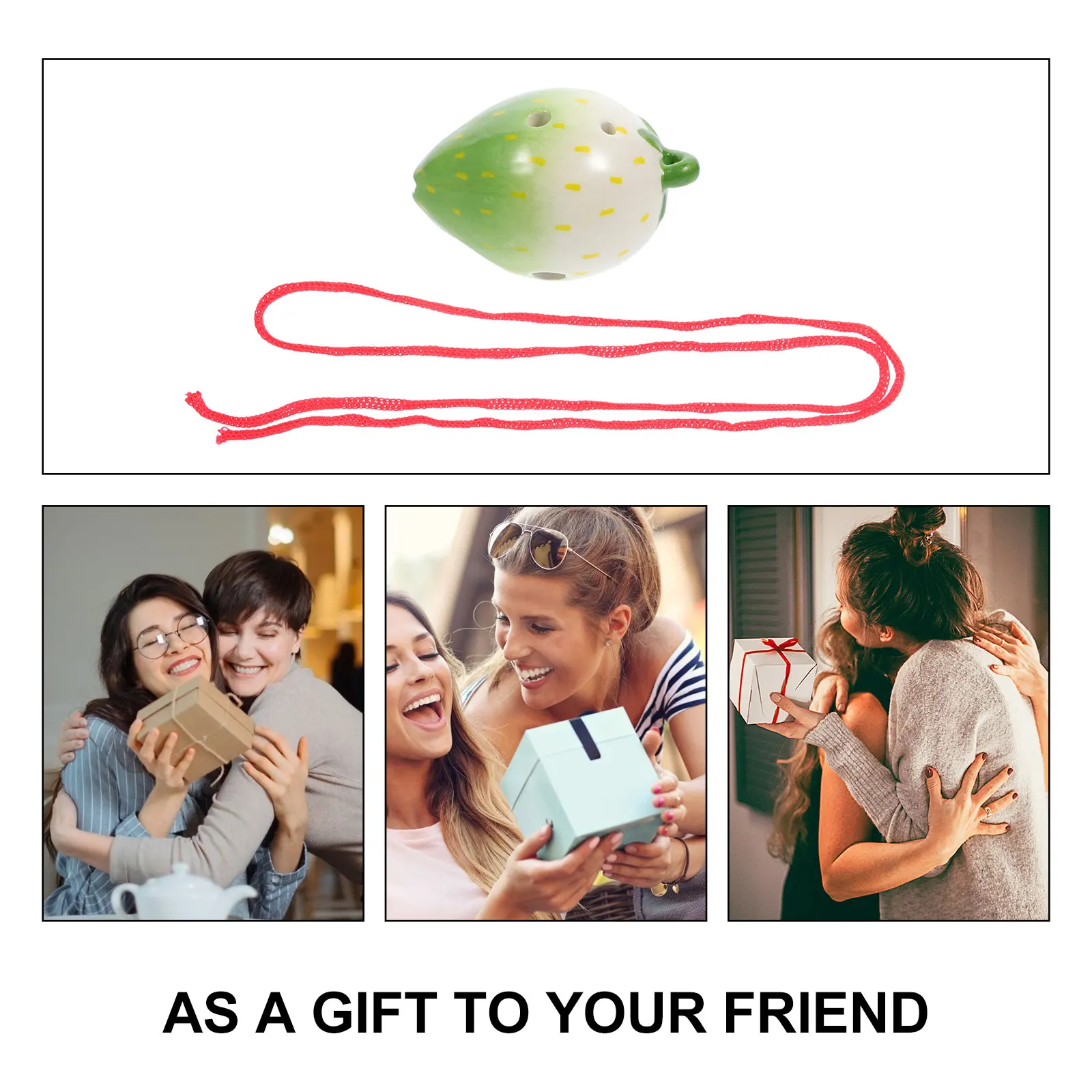 

Strawberry Shaped 6-Hole Ceramic Ocarina for Kids Beginners Portable Wind Instrument Practice Musical Instrument Cartoon Design