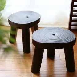 Japanese Style Solid Wood Round Stool Half Moon Shaped Kid's Low Stool Multifunctional Change Shoe Seat Retro Home Tea Table