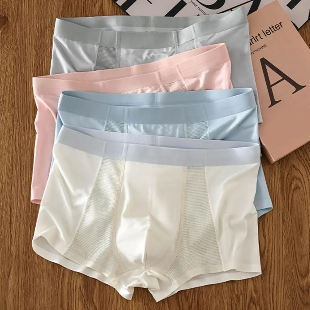 Lightweight Men Mesh Boxer Briefs Breathable Slim Fit Solid Color Summer Cool Underwear Soft Everyday Wear Panties Shorts