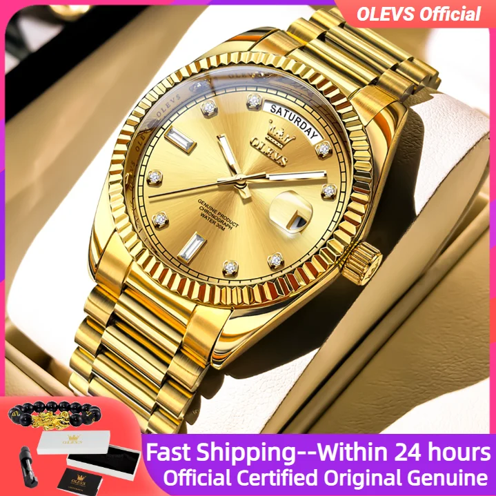 

OLEVS 6736, автоматические механические часы, мужские роскошные полностью золотые часы из нержавеющей стали, автоматическая дата, бриллиантовый циферблат