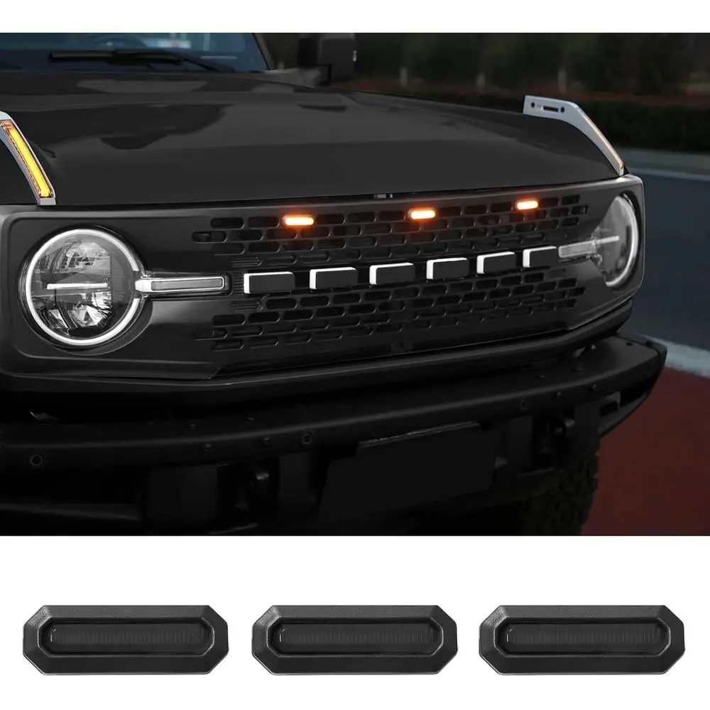 

LED Grille Lights or ord Bronco 2021 2022 2023 2024 2/4-Door Smoked Black OEM Grille Lamps Kit Bronco Accories it Badlands Wildt