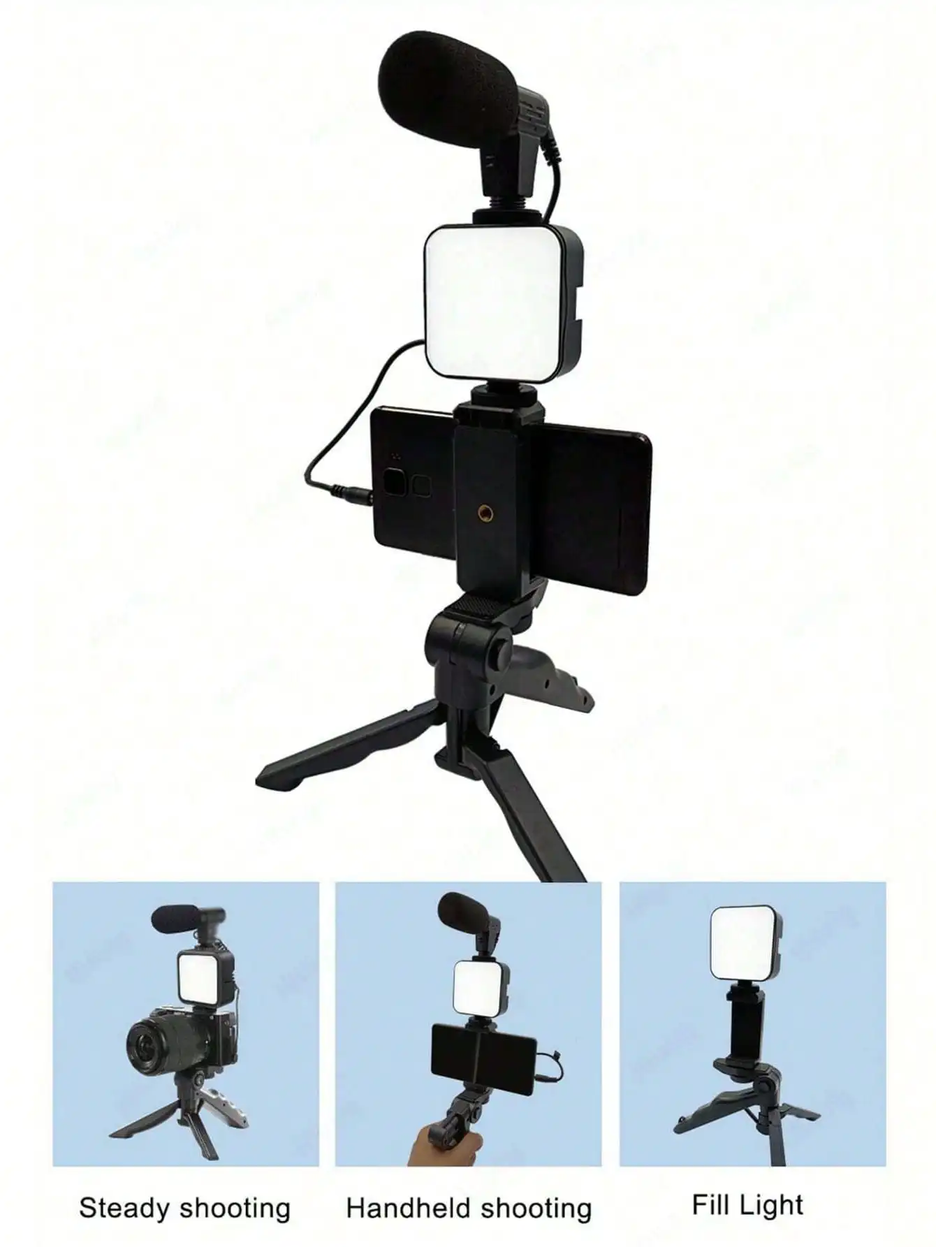 Mobile Phone Microphone Light Kit Portable Mobile Phone Tripod Fill Light Microphone Kit