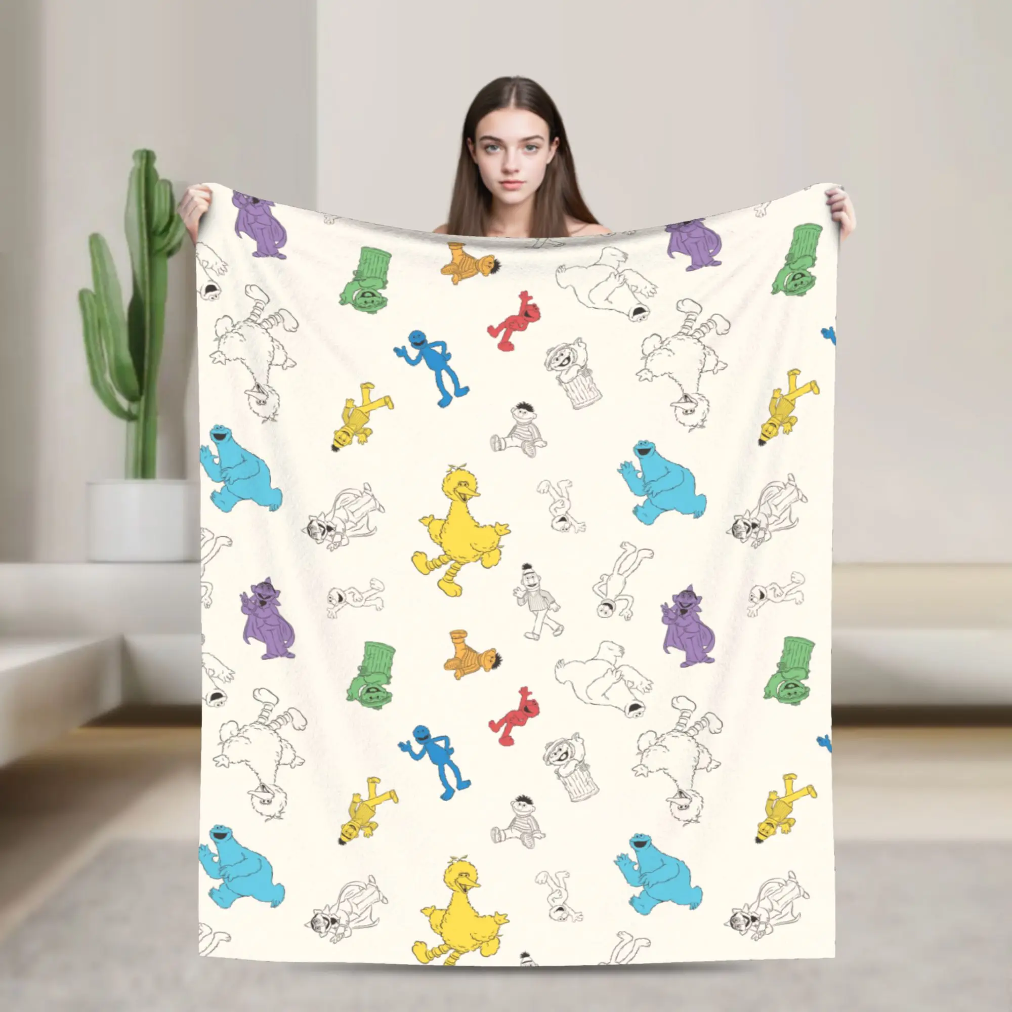 Sesames Streets Pals Colorful Vintage Blanket  Flannel Throw Blankets Bedroom Sofa Portable Ultra-Soft Warm Bedspreads,