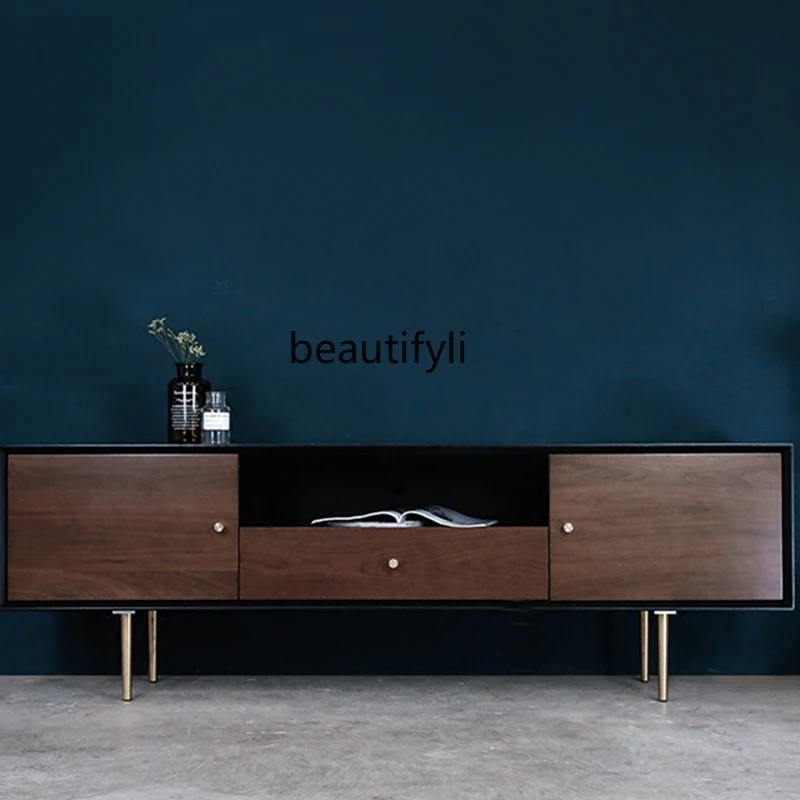 

Solid Wood TV Cabinet Side Cabinet Chest of Drawers Locker Film and Television Cabinet Black Walnut Color Sitting Room Cabinet