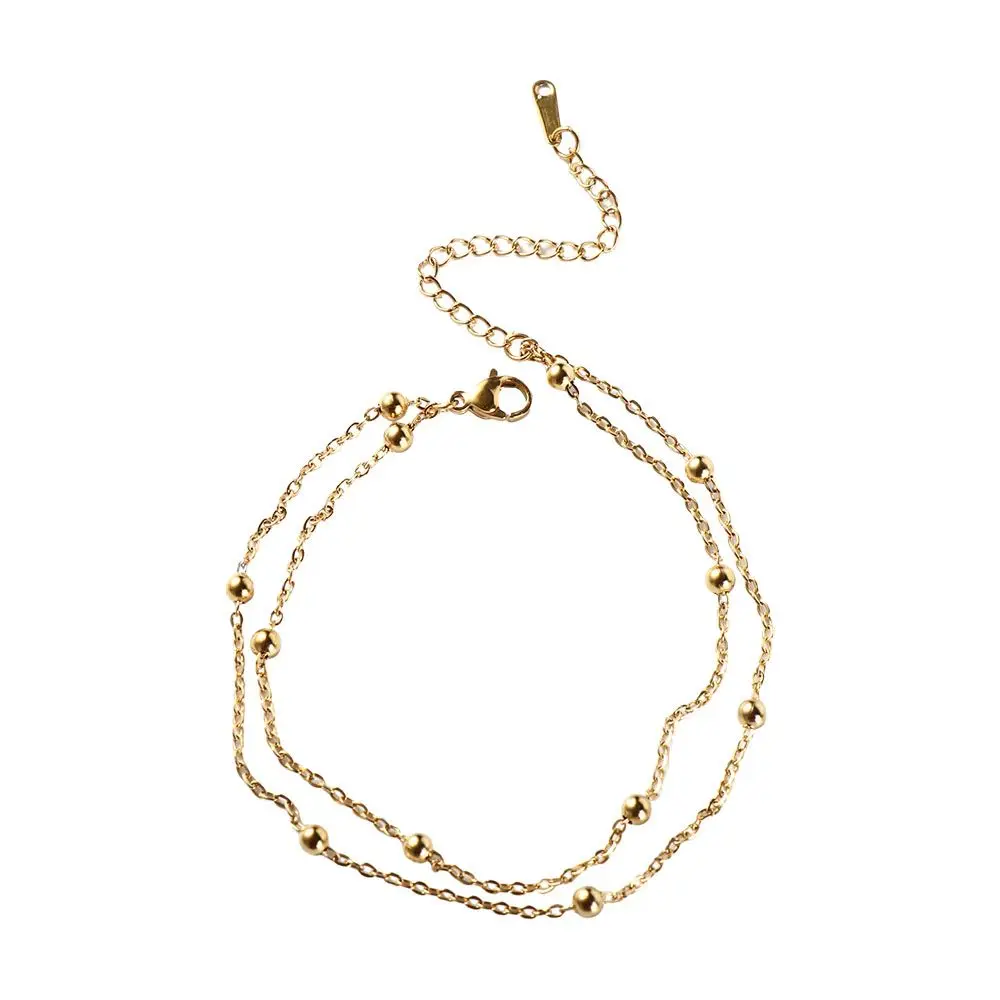 الكلاسيكية التيتانيوم الصلب طبقات مزدوجة تتجه خلخال حبة البوهيمي سلاسل القدم هيبوالرجينيك السيدات #6