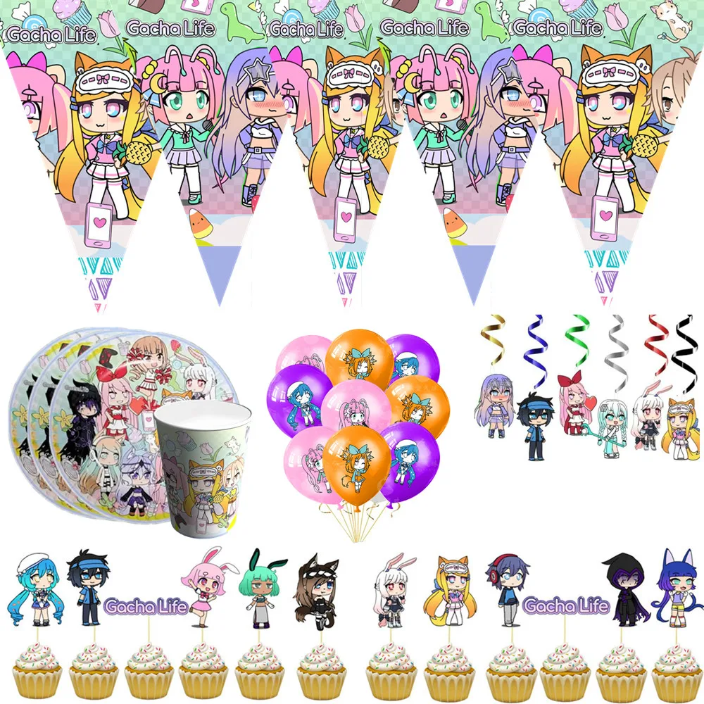 Gacha life Party Decorations Supplies Girl Birthday Party Disposable Tableware Set Paper Plate Cup Napkins Baby Shower Balloons