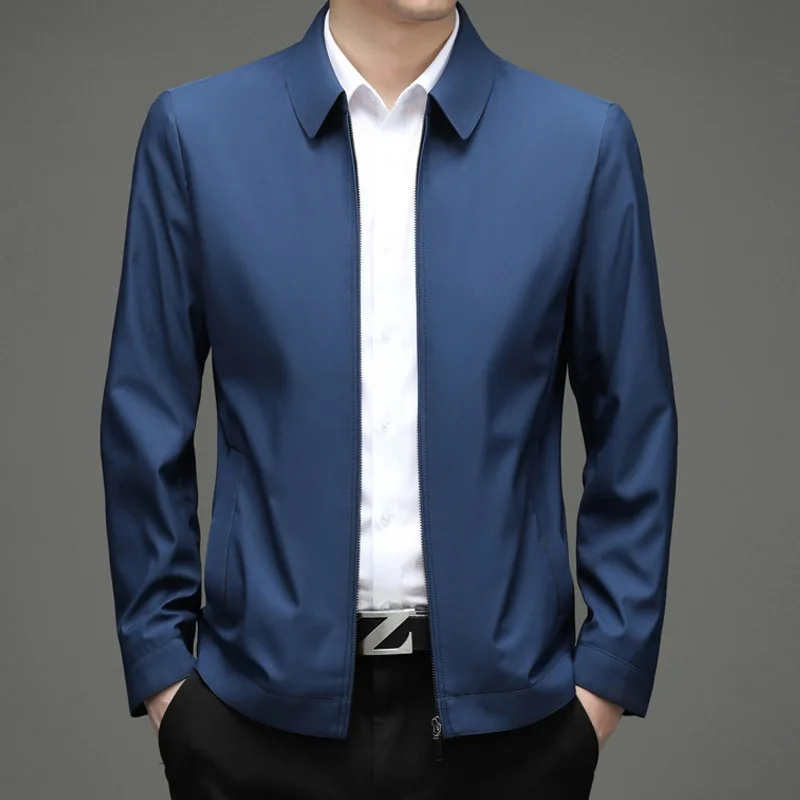 

Brand men's casual jacket with lapel for middle-aged men, outer suit for spring and autumn, large size, loose mulberry silk top