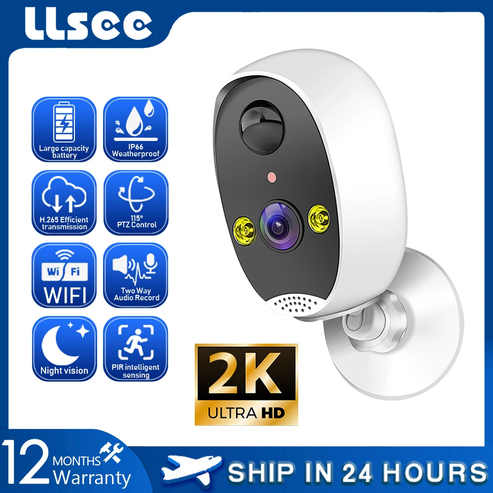 LLSEE IPC360 4MP 2K wireless built-in battery, CCTV outdoor waterproof, WIFI outdoor camera, security protection IP camera,