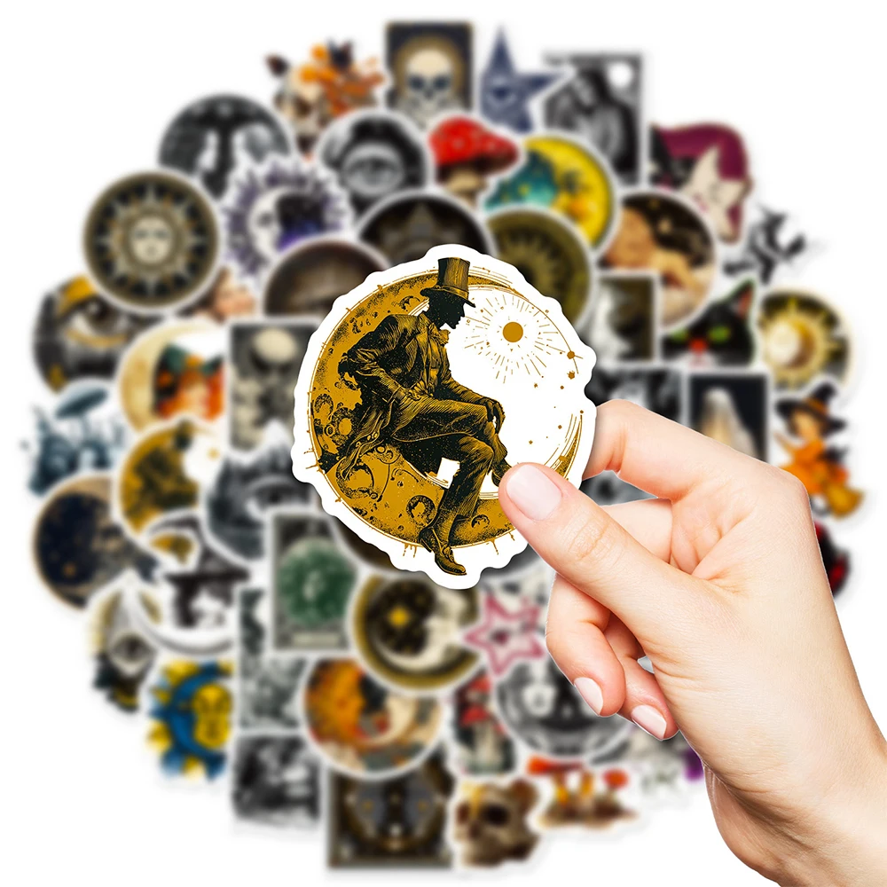 

10/30/50pcs Gothic Retro Sun and Moon Cartoon Stickers Cool Mysterious Universe Decals for Suitcase Laptop Guitar Vinyl Sticker