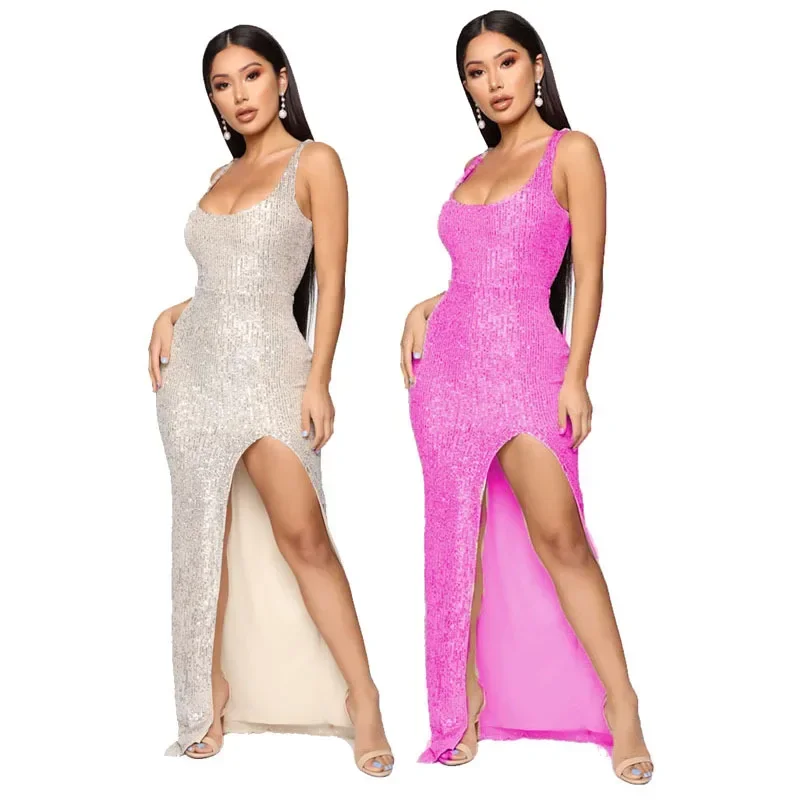 

Summer New Womens Dresses Sequined Sling Split Sexy Party Evening Dress for Women