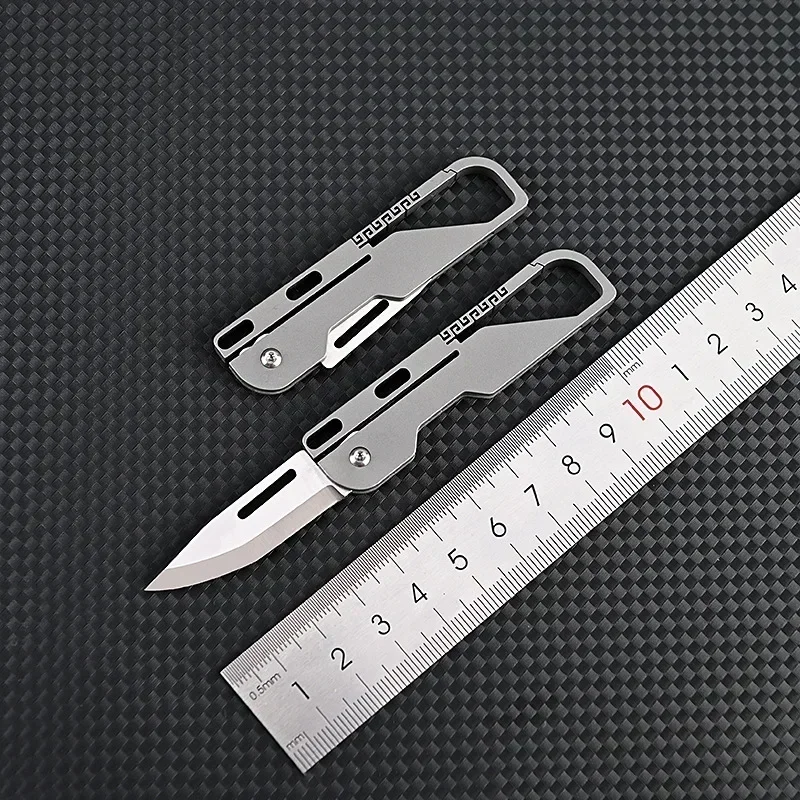 MINI Folding Knife Pocket Opening Outdoor EDC Self Defense Tool Titanium Alloy High Hardness D2 Blade Keychain Hanger