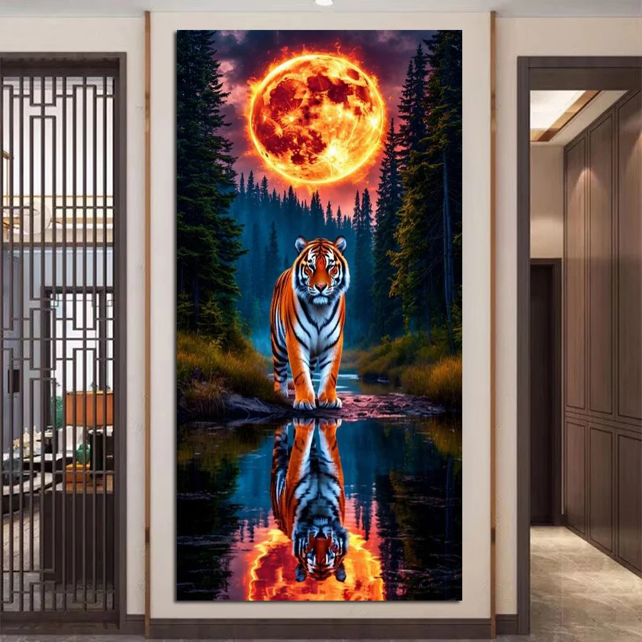

Moon Tigers Picture Large Size Diy Diamond Arts Painting Wild Animals Full Square Round Drill Mosaic Embroidery Kits Wall Decor
