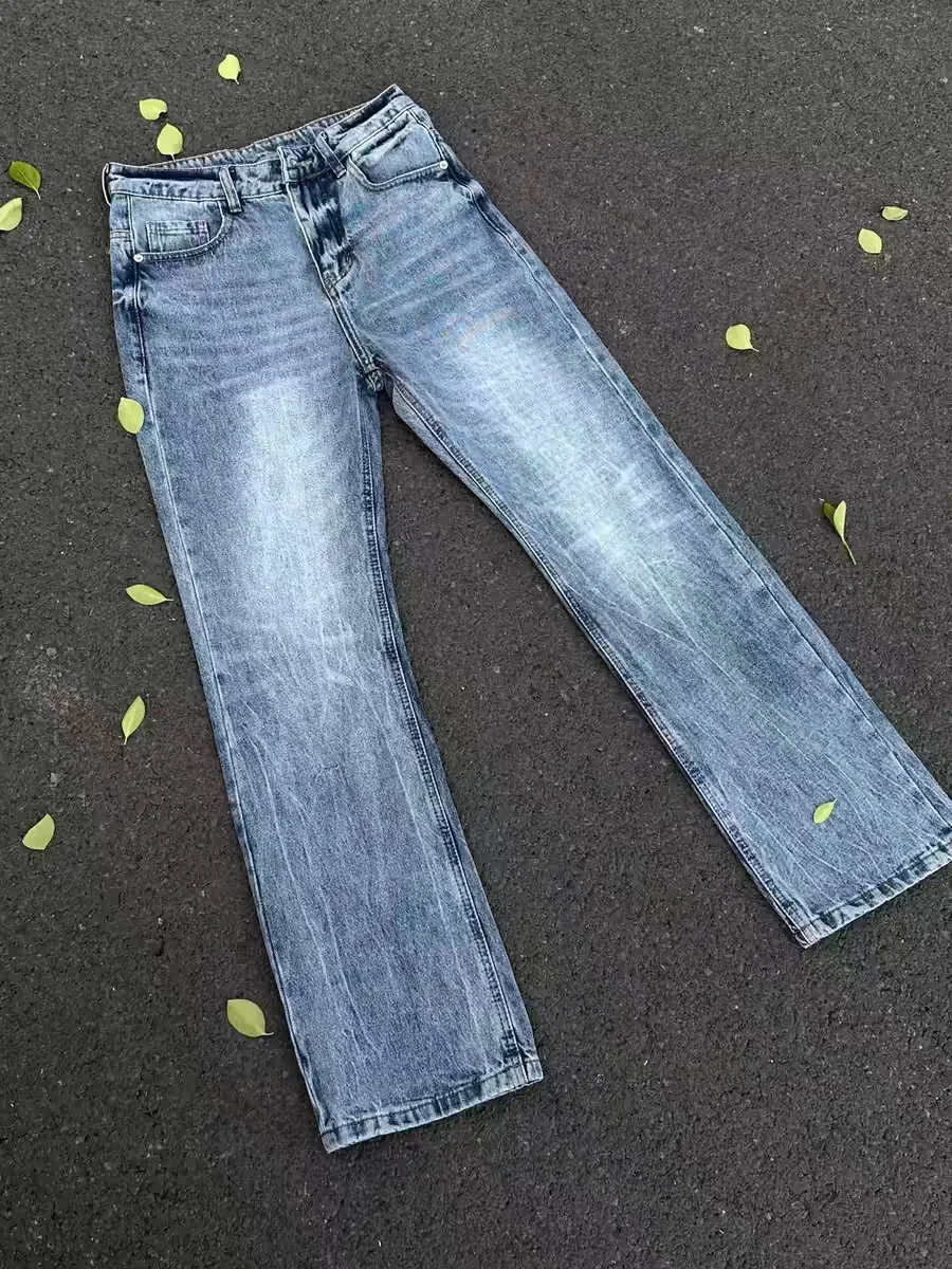 Jeans de Mezclilla Azul Lavado, Corte Ajustado, Estilo Urbano, Diseño de Ondas, Jeans de Mujer, Cintura Media, Cierre de Crem...