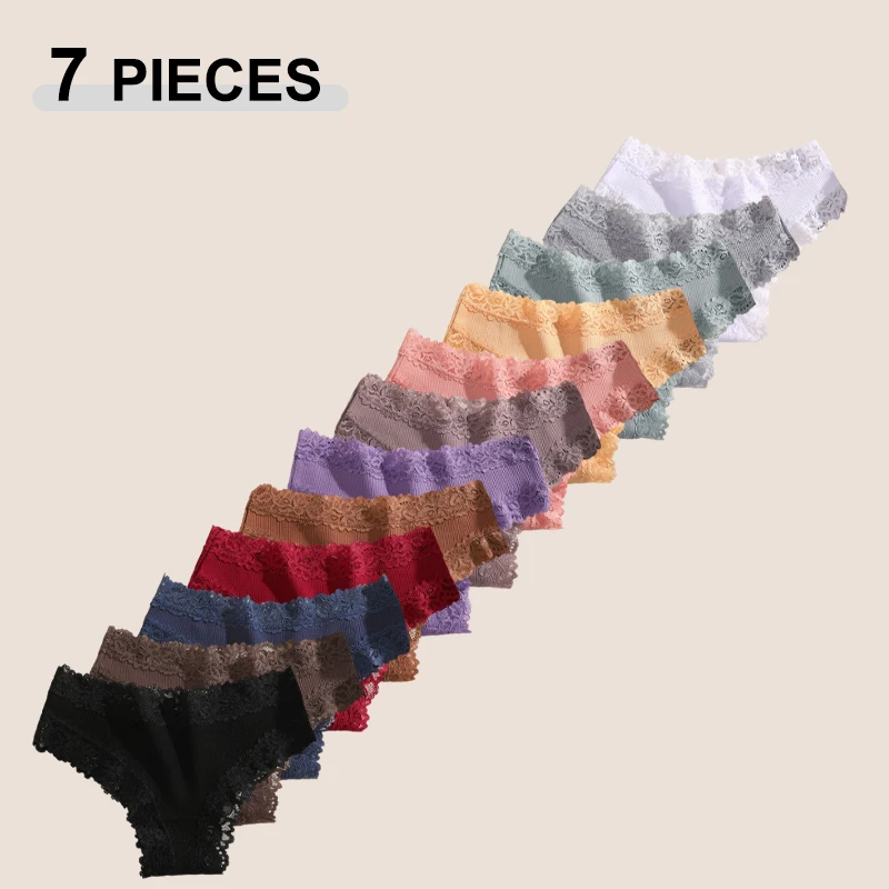 7PCS/Set Women Sexy Lace Panties Cotton Seamless Brazilian Panties Female Sexy Low Rise Soft Underwear G-String Lingerie S-XL