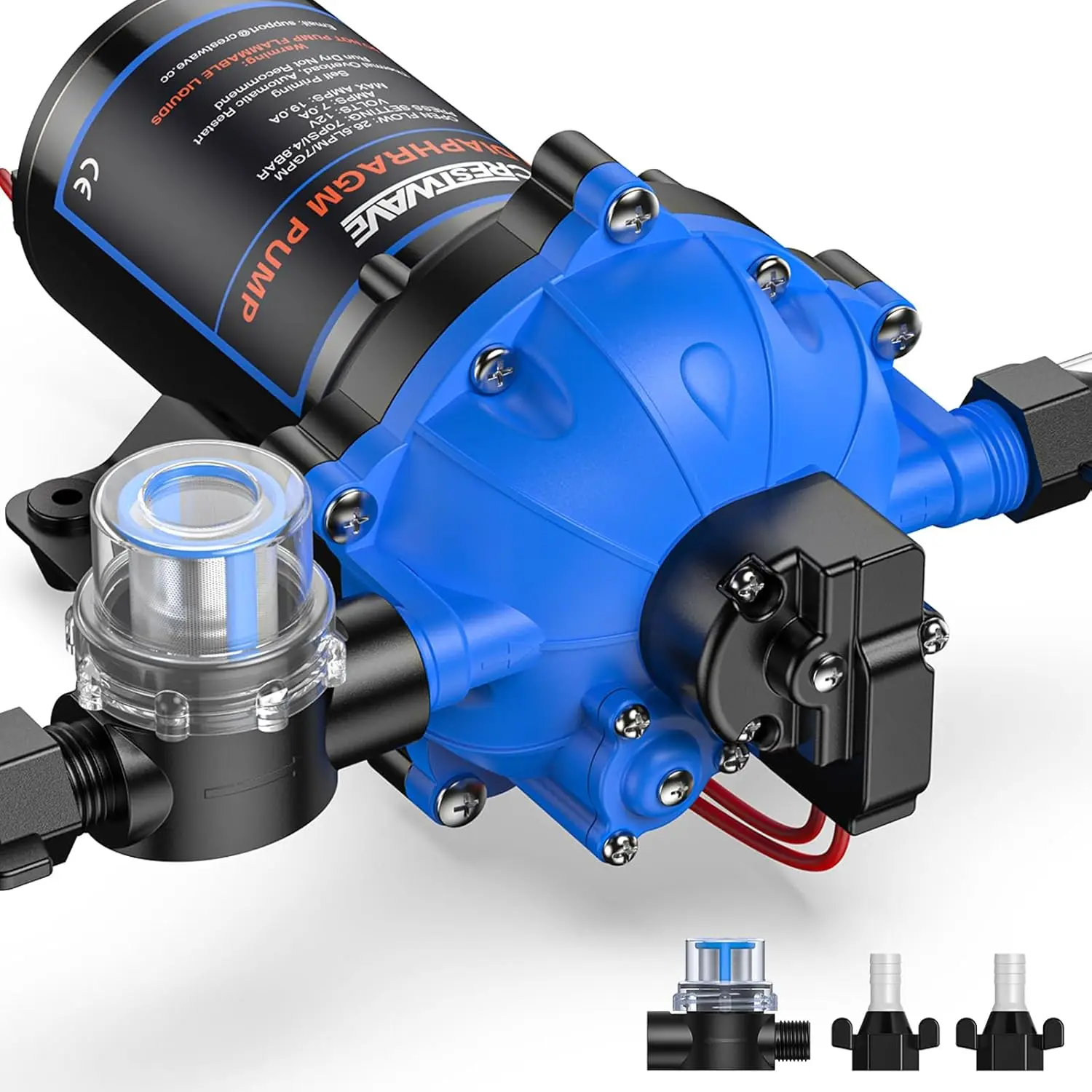 

Насос для воды 12В для автодомов, 7GPM 70PSI, усовершенствованный пятикамерный самовсасывающий диафрагменный насос с усиленным реле давления и фильтром
