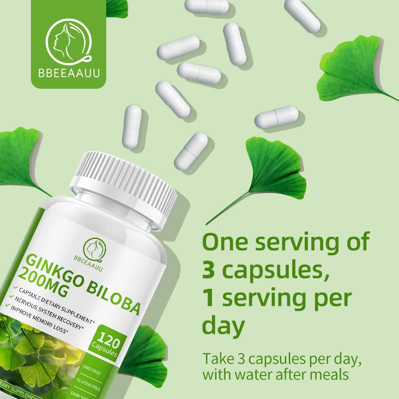 BBEEAAUU Ginkgo Biloba Leaf Capsules Improve Brain Clarity, Attention and Memory Support Brain and Heart Health Anti-aging