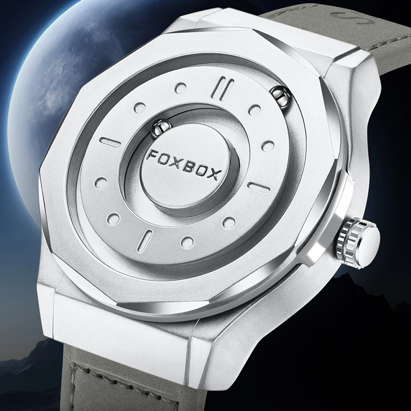 ساعة فوكس بوكس كاجوال كوارتز للرجال رياضية بسيطة من الجلد مقاومة للماء بقوة مغناطيسية من الخرز للرجال جديدة