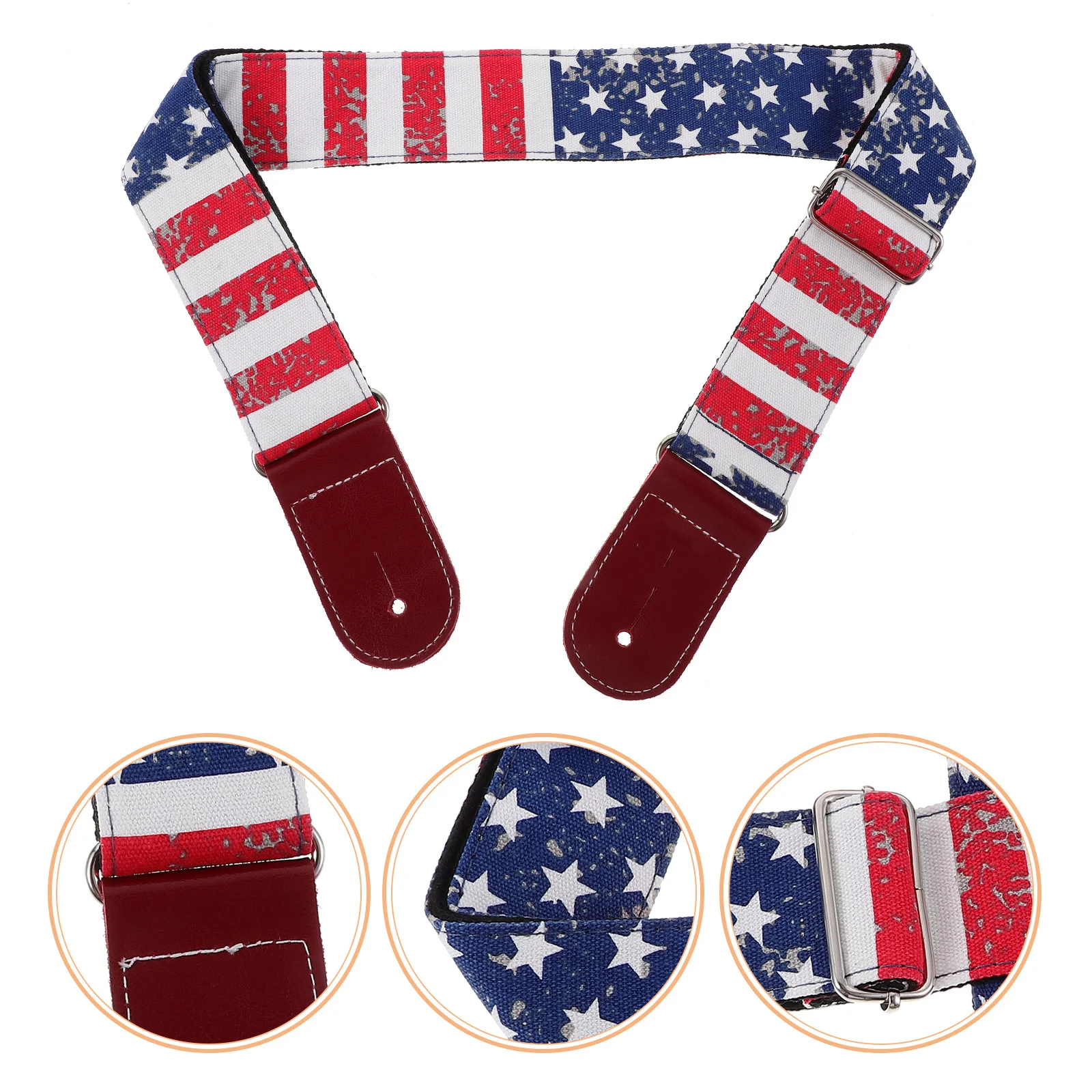 

Adjustable Bass Guitar Strap Electric Guitar Shoulder Belt Usa Flag Pattern Durable Cotton Canvas Replacement Instrument