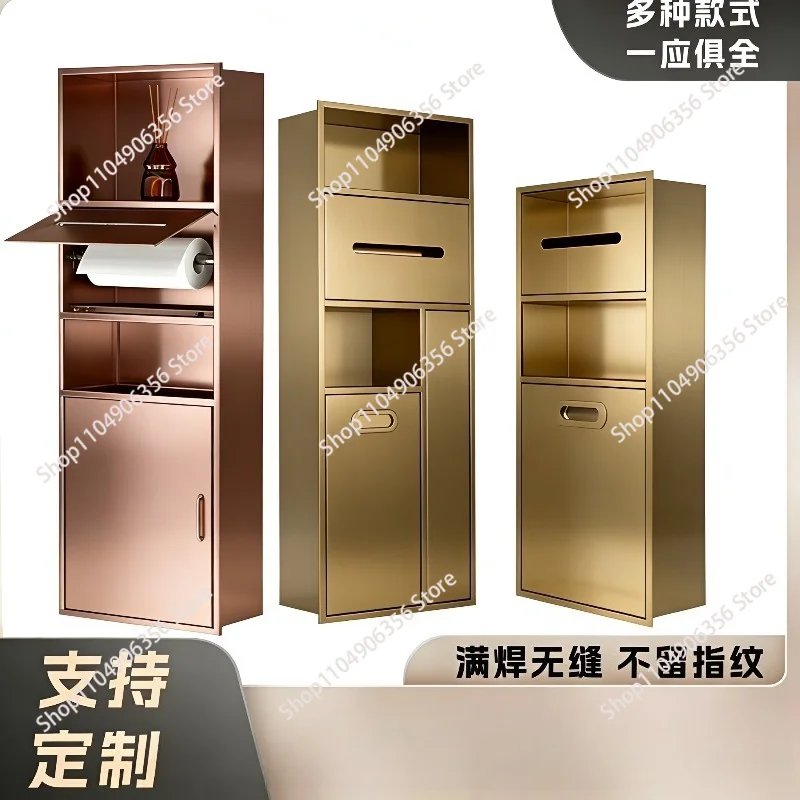 for 304 stainless steel sanitary trash can niche rust-proof cabinet double baffle embedded finished bathroom rack