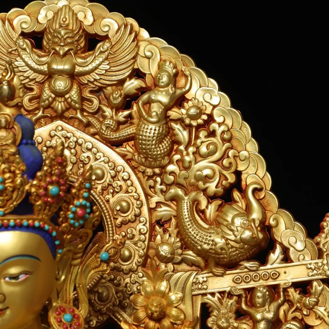 Four-Arm Chenrezig Guanyin Statue Pure Brass Gold Plated Tibetan Altar Desktop Decor Figurine