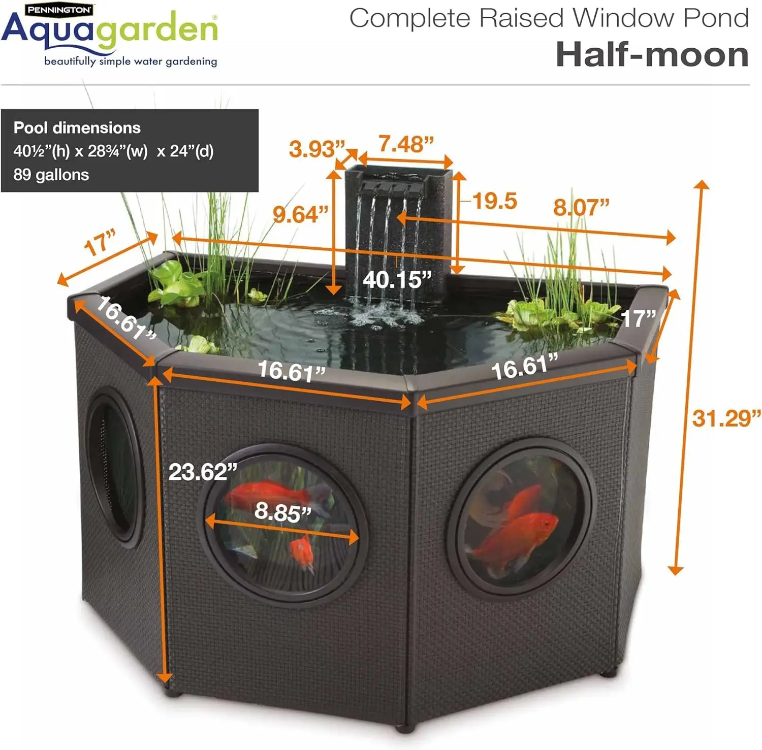 Half-Moon No-Standing Pond, Water Feature Pool, Includes Inpond 5 in 1 300 Pond & Water Pump with UV Clarifier