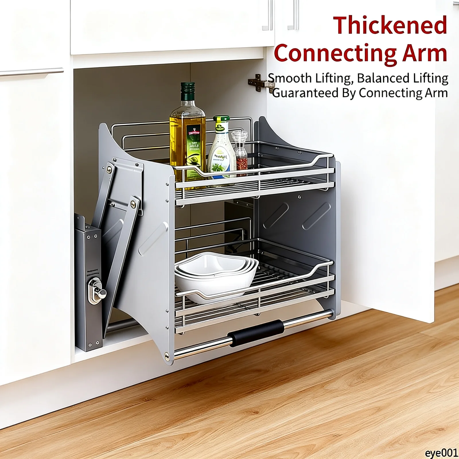 Soft Close Pull-Down Cabinet Lift Basket Heavy Duty Kitchen Storage Organizer for Upper Cabinets