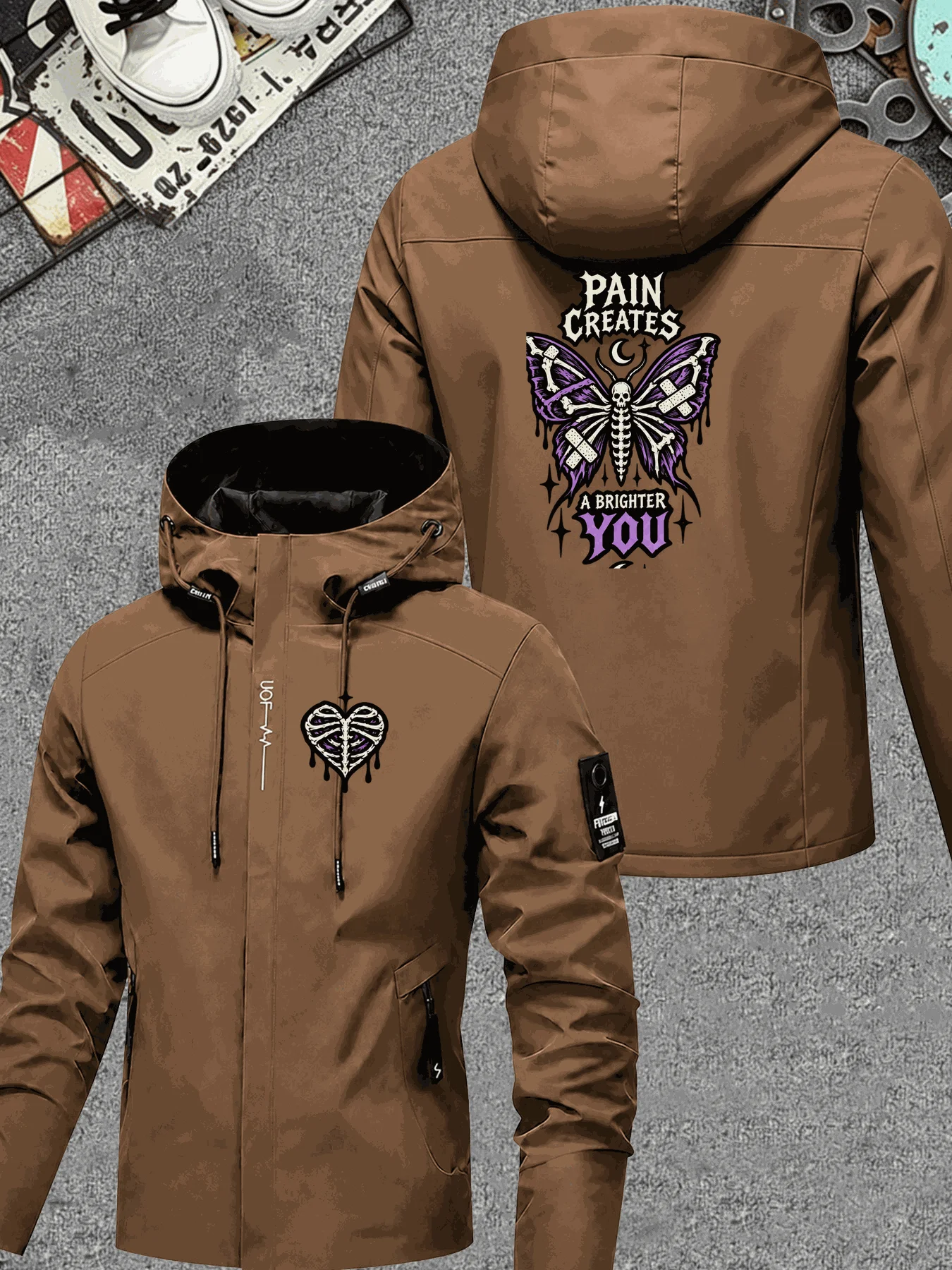 Men Hooded Jacket Pain Creates - Windbreaker Men Zip 评论和价格
