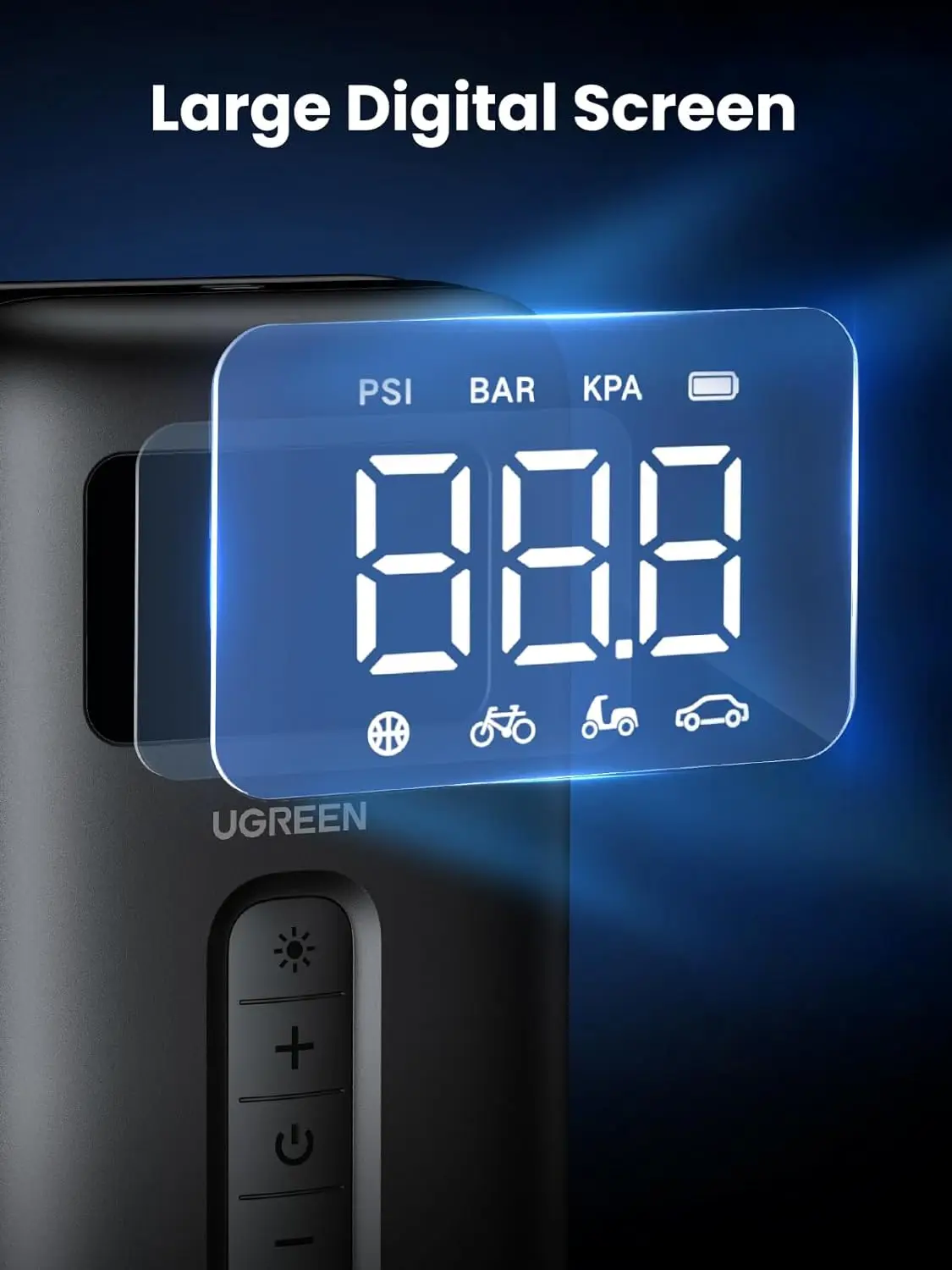 UGREEN タイヤインフレータ ポータブルエアコンプレッサー 150PSI エアポンプ バッテリー内蔵 LEDライト付き コードレス タイヤポンプ 車 バイク ボール用