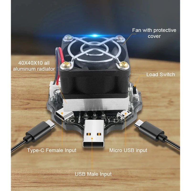 65W USB DC Electronic Load Resistor Discharge Battery Test Capacity Aging Charger Power Bank Adjustable Current Voltage-ABLL