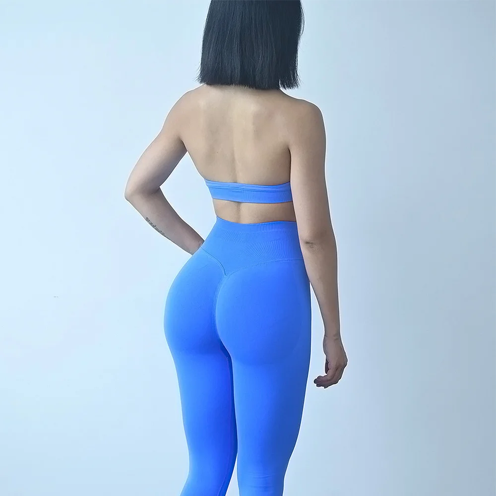 2-teiliges Damen-Yoga-Set, Nahtlose Fitness-Sportbekleidung, Neckholder-Sport-BH, Passende Yoga-Leggings für Workout-Sets, Gym-Outfit – Detail 4