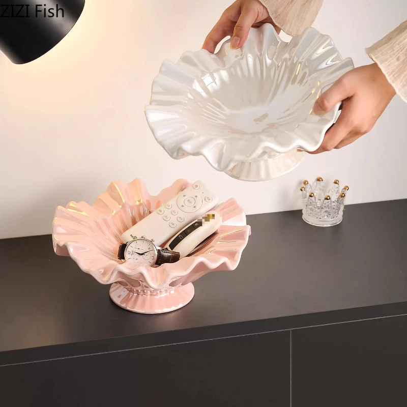 

High Footed Lace Fruit Plate Ceramic Decorative Plate Snack Bowl Salad Bowl Candy Trays Storage Tray Dessert Plates Jewelry Tray