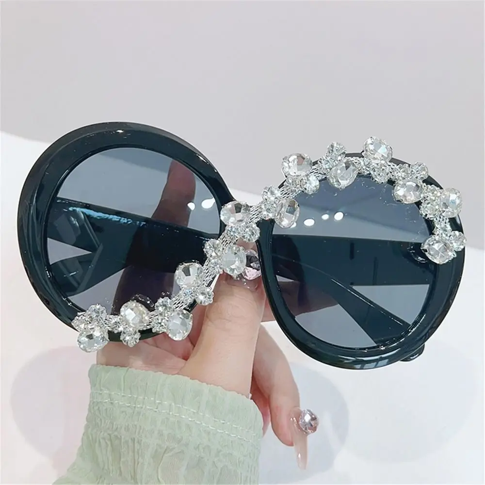 Rhinestone Decor Round Frame Sunglasses UV400 Protection Asymmetrical Design Aesthetic Sun Glasses Oversized Y2K Shades