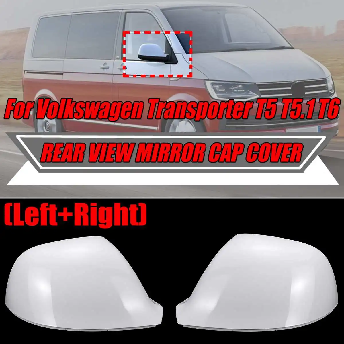 Glossy White/Black Car Rear View Side Mirror Cover Cap Replacement For VW For Volkswagen For Transporter T5 T5.1 T6 7E1857527F