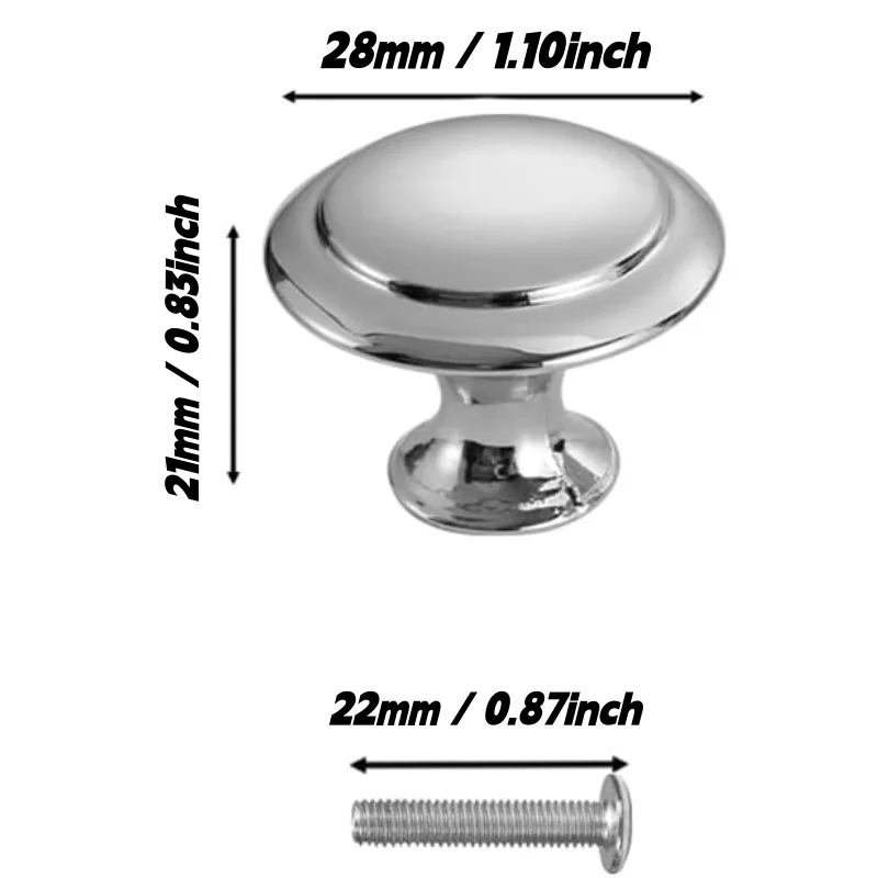 20 Stück runde Schubladenknöpfe, silberne Schrankgriffe, Einloch-Pilzstil, Metall für Schublade, Schrank, Kommode, Schrank, Kleiderschrank – Detail 3