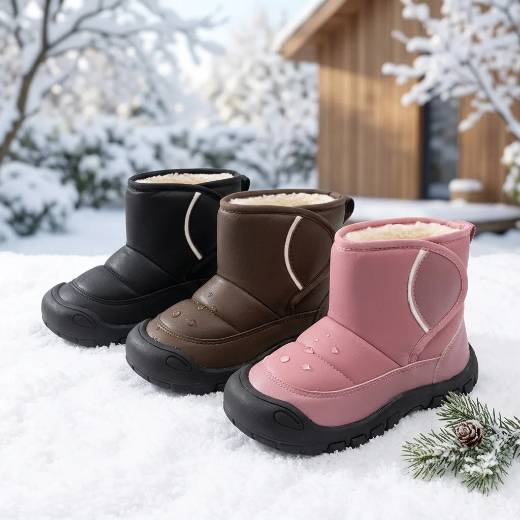 Snow Boots Kids Winter Plush Shoes Boys Girls Waterproof Ankle Short Boot 2026 New Child Warm Comfortable Walking Shoe 26-31